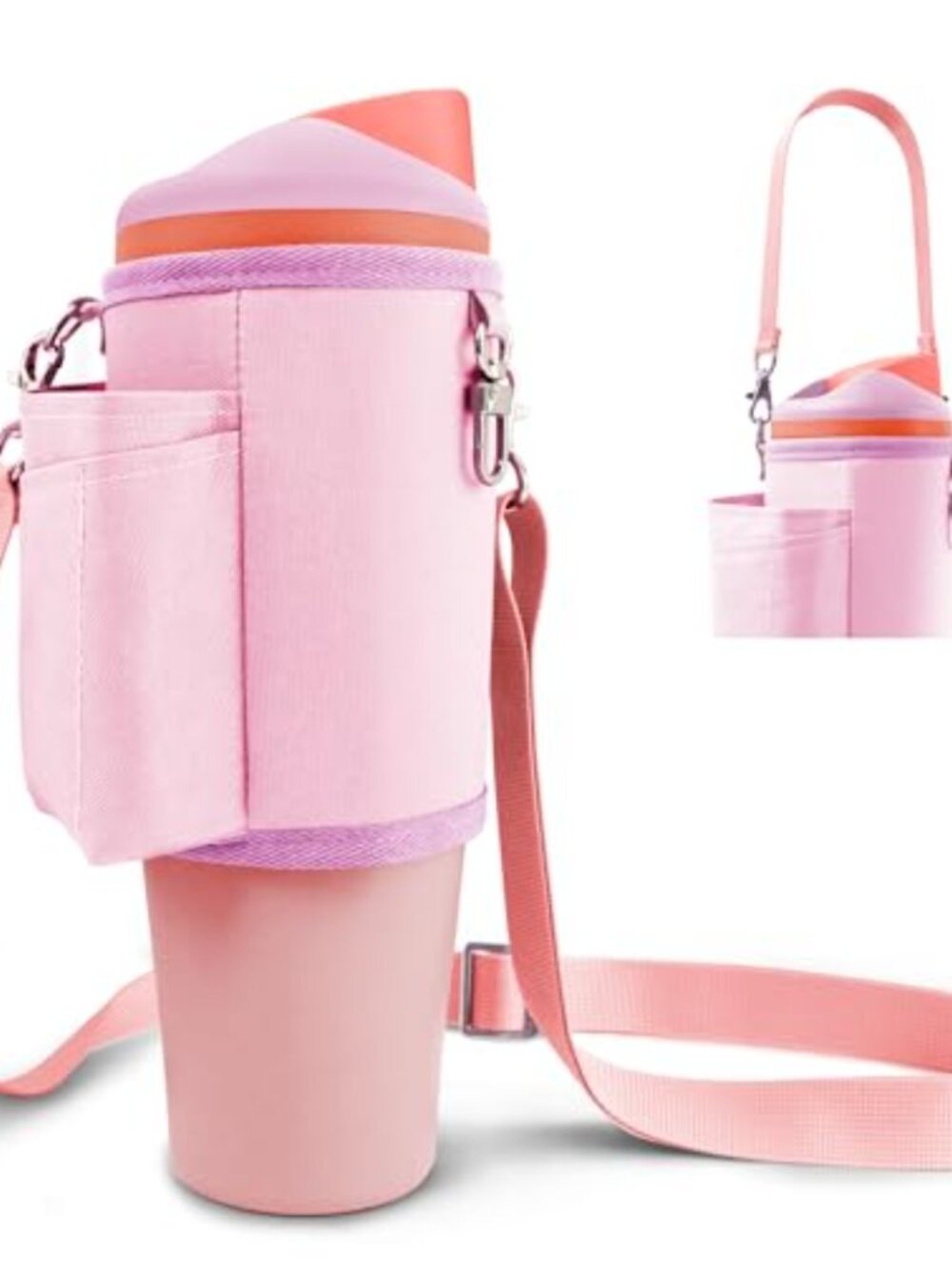 Water Bottle Carrier Bag Phone Pocket Chapstick Holder Crossbody Strap Nylon
